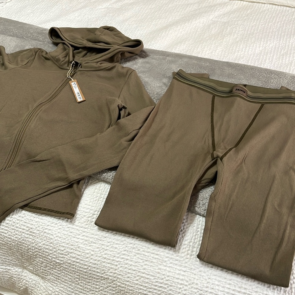 NWT Skims Cotton Rib Hoodie & Legging Set Army